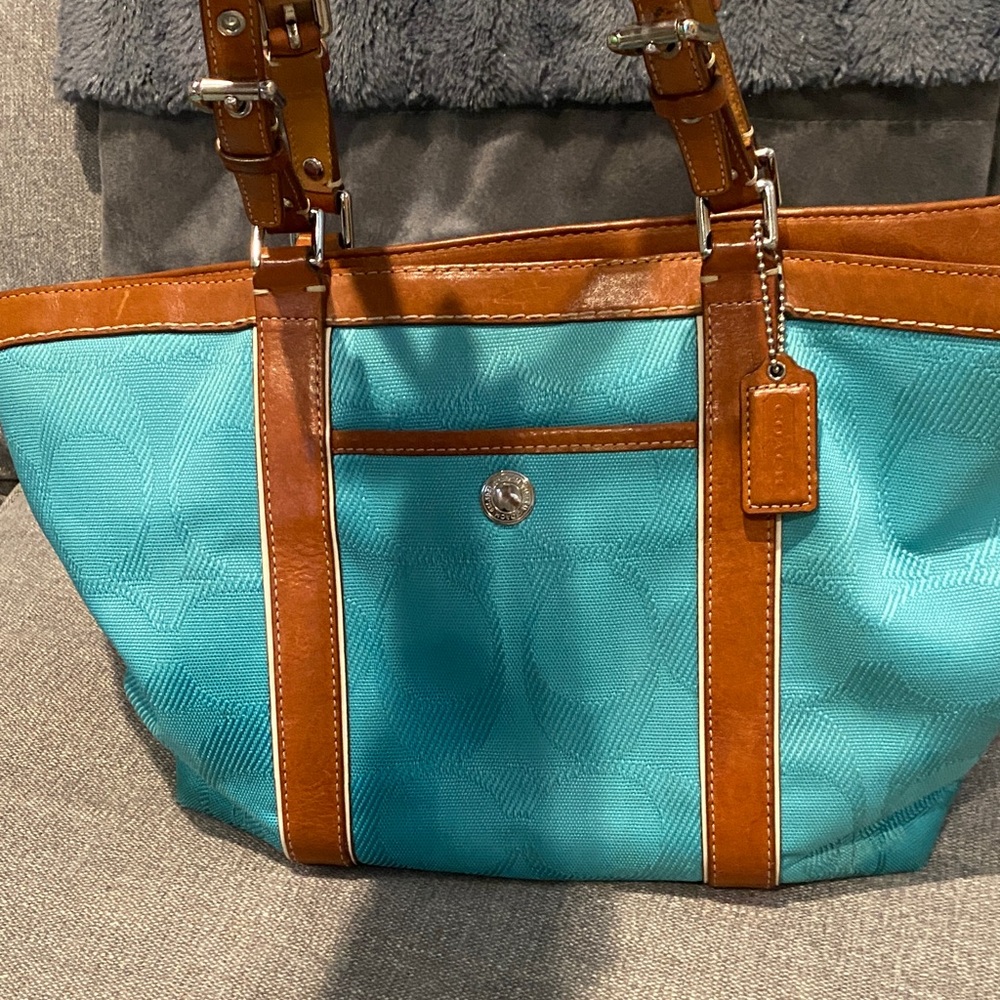 Coach Blue and Brown Tote Bag